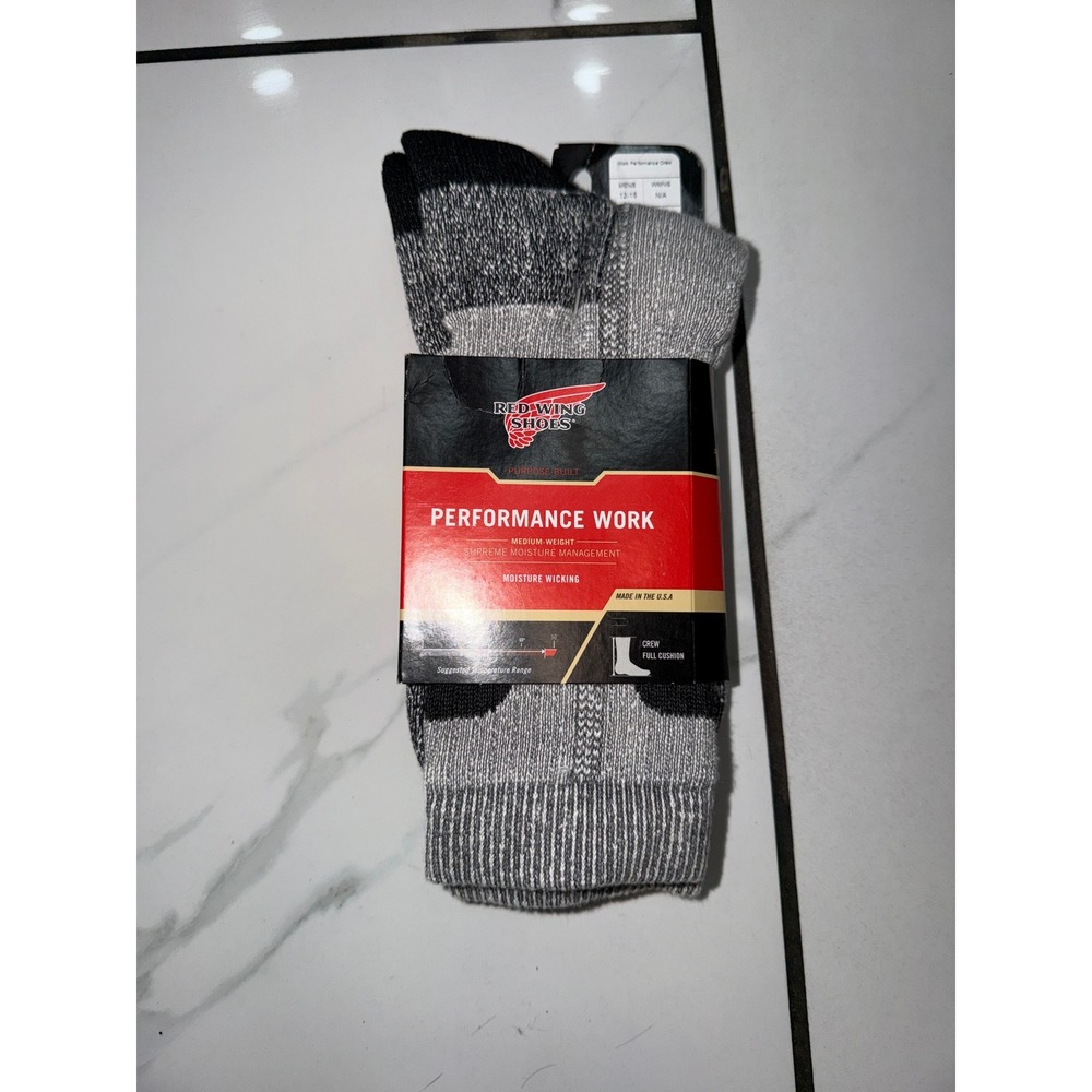 Red Wing Shoes Performance Work Crew Socks Mens XL 12-15 Black Grey 97267 USA